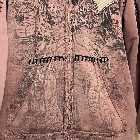 Vintage Affliction Cracked Zip Hoodie Mens XL Burgundy Grunge Y2K Halloween - Picture 8 of 17